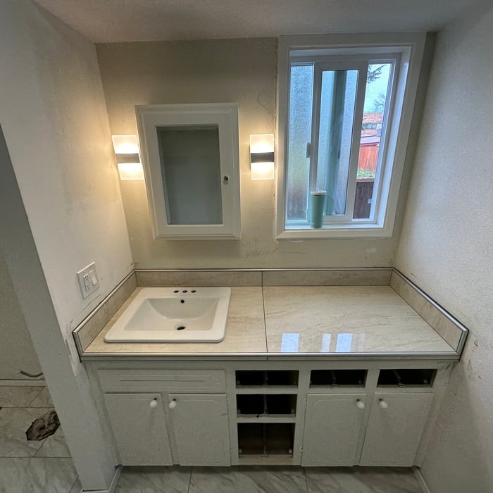 vanity with tile