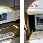 In bathroom under bathtub