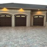 Garage door with top windows with design