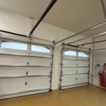 Garage door with top windows with design