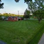 Diagonal cut on medium sized lawn.
