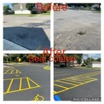 seal coated parking lot: before & after photo