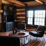 sitting room in renovated cabin