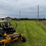 mowed stripes facing the road