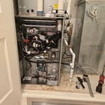 Finished furnace install, with cased coil.