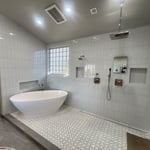 Walk in dual shower with free standing bowl tub