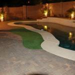 Traditional Pool - Cmu Blue Palm Bushes With Outdoor Spot Lighting