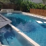 Pool, pergola, kitchen
