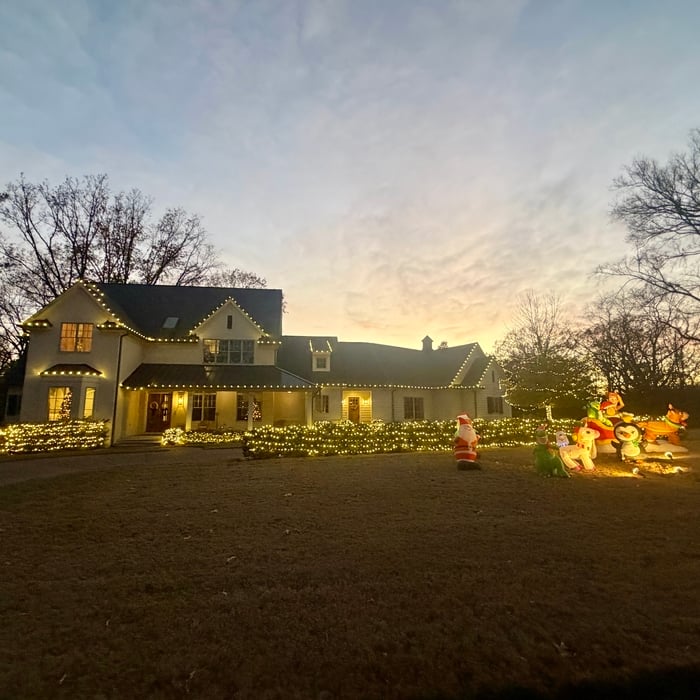 Holiday Lighting, mini string lights, C9 gutter lining lights, trunk and canopy light wrapping