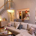 Living room design with metallic faux finish on walls