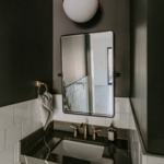 Moody quartz bathroom vanity.
