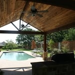 Custom Cedar patio cover with outdoor kitchen