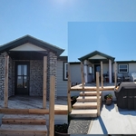 Stone entry way before and after.