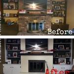 Colors
Back wall: urban bronze
Walls: napsack
Fireplace: nice cream
Cabinets: extra white