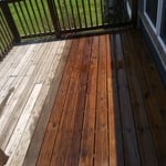 The left side of the deck is before pressure washing and the right is after pressure washing! It make it look so much better!