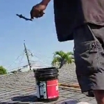 Repair to damaged shingles with patch (roofing cement)