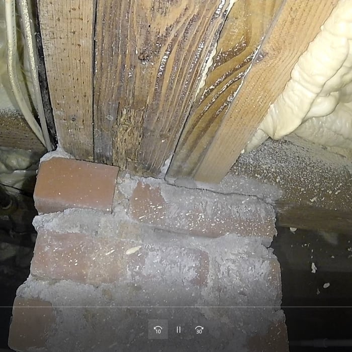 Main girder damaged by wood destroying insects such as termites or beetles.
