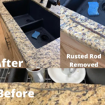 Granite Crack Rod Removal. Gluing & Polishing.