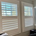Clear view custom interior plantation shutters in the office.