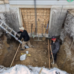 Once the footing was located, we placed the wood forms.