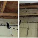Before and after of the foundation wall. Notice how the cracks are sealed and the foundation wall no longer bulges away from it's proper fixed location.