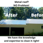 Before and after of roof cleaning, mid cleaning