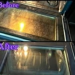 Cleaning the oven.