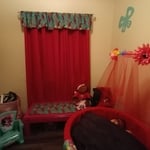 Handmade valance and covered bench