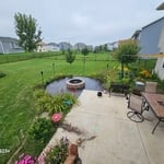 Stamped patio around fire pit Napa random stone
