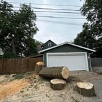 Large removal in limited space over electric and garage