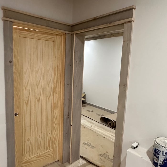 Craftsman style door trim. Rough sawn 1x4s