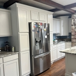 Beautifully transformed,
Home owner choose SW origami white … and matched new granet counter tops perfect.