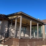 Deck and patio with handrails west side
