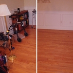 Books, shelves, lamps and other items removed from living room