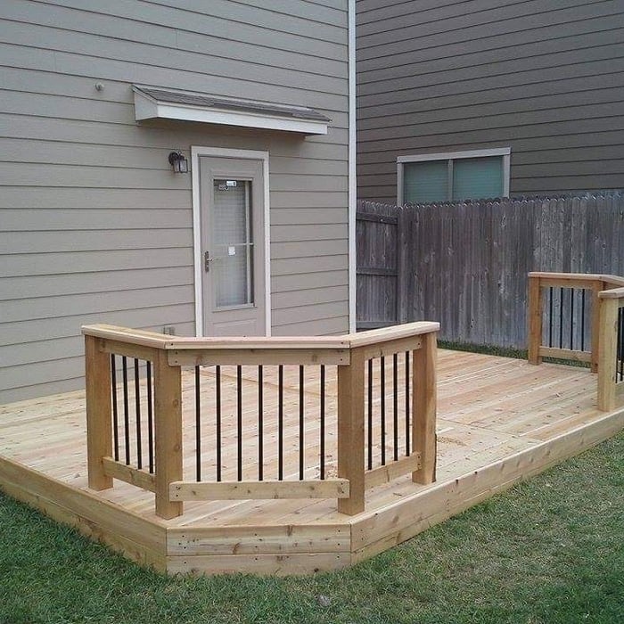 Attached deck in backyard