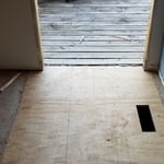 Once I had removed the old subfloor, this is the new subfloor, also under the Doorframe, and on top of the foundational structure, to keep the new door sturdy.