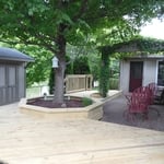 Shows existing patio as well as arbor previously built by Schwenzer Remodeling Services