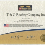 Master Elite Weather Stopper Roofing Contractor Certificate