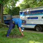 Team member pulling weed during weekly maintenance visit.