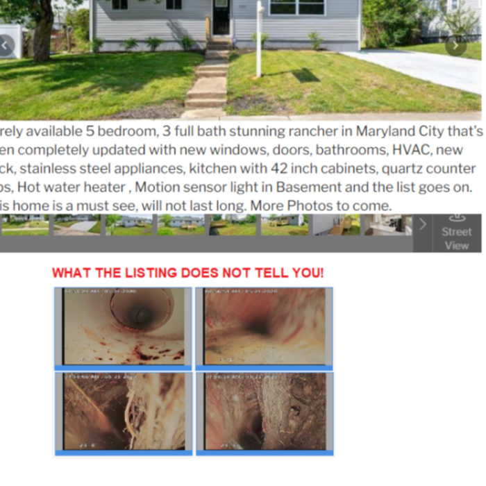 Inspection revealed collapsed sewer line, only partially replaced.