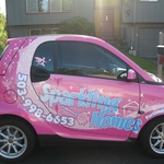 This Smart Car looks tiny, but it's just enough room for use to carry all of our green cleaning supplies from job to job all while reducing our carbon footprint!