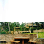 Wood Deck and Brick Retailing Wall