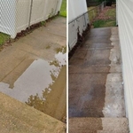 Before Left - Water Pooling at the foundation. After Right Concrete lifted to drain water away.