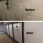 Top Image - Basement wall before.
Bottom Image - Basement wall after repairs.