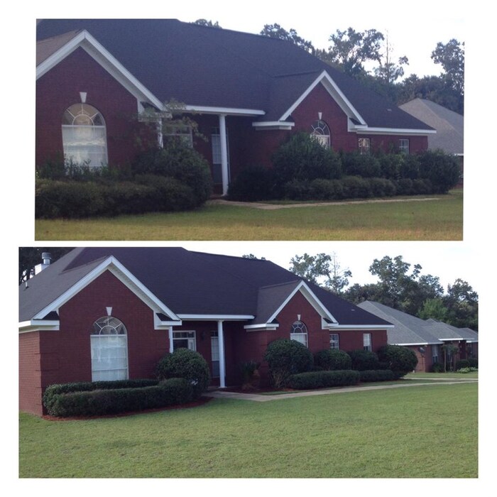 Lawn Care + Bush Trimming + Remove Weeds from Flowerbeds + Install Red Mulch