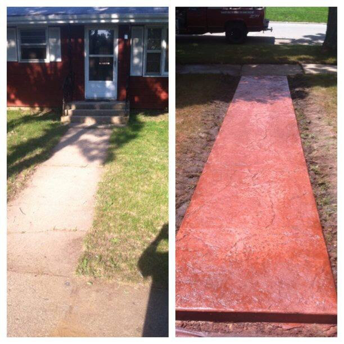 This is a standard sidewalk, replaced with a red slate texture stamp to match the house color.