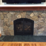 Stone veneered fireplace