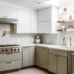Kitchen - Modern Style, Gold Light Pendants, Marble Countertop, Double-Oven, Built-in Microwave, Pantry.