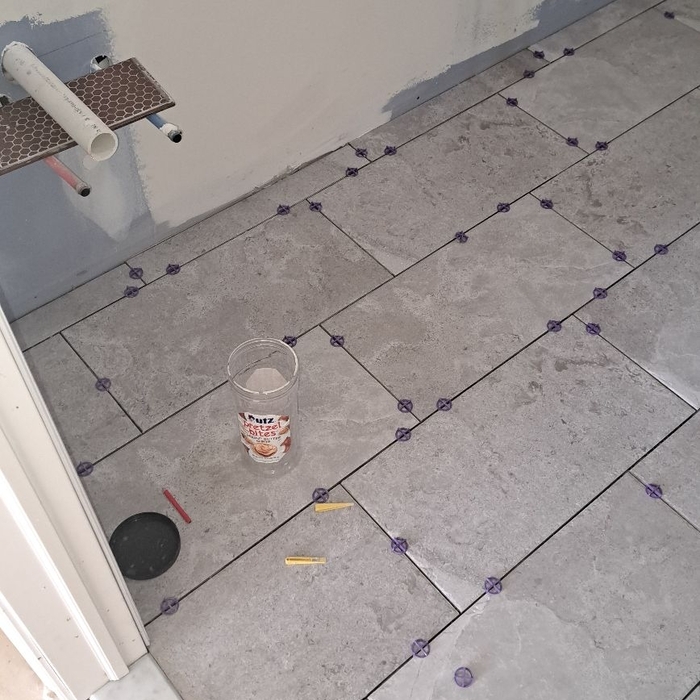 12"x24" Grey Porcelain Tile Installation 1/3 offset layout