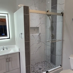New shower base , walls, glass door etc